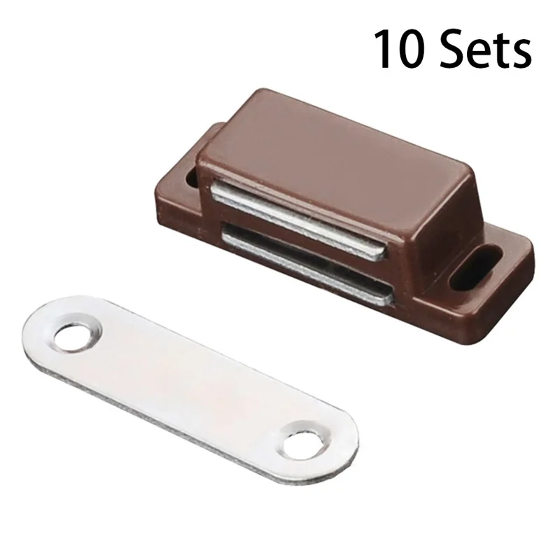 10 Sets Cabinet Magnetic Door Catches Cupboard Wardrobe Door Closer Latches - Size S / Brown
