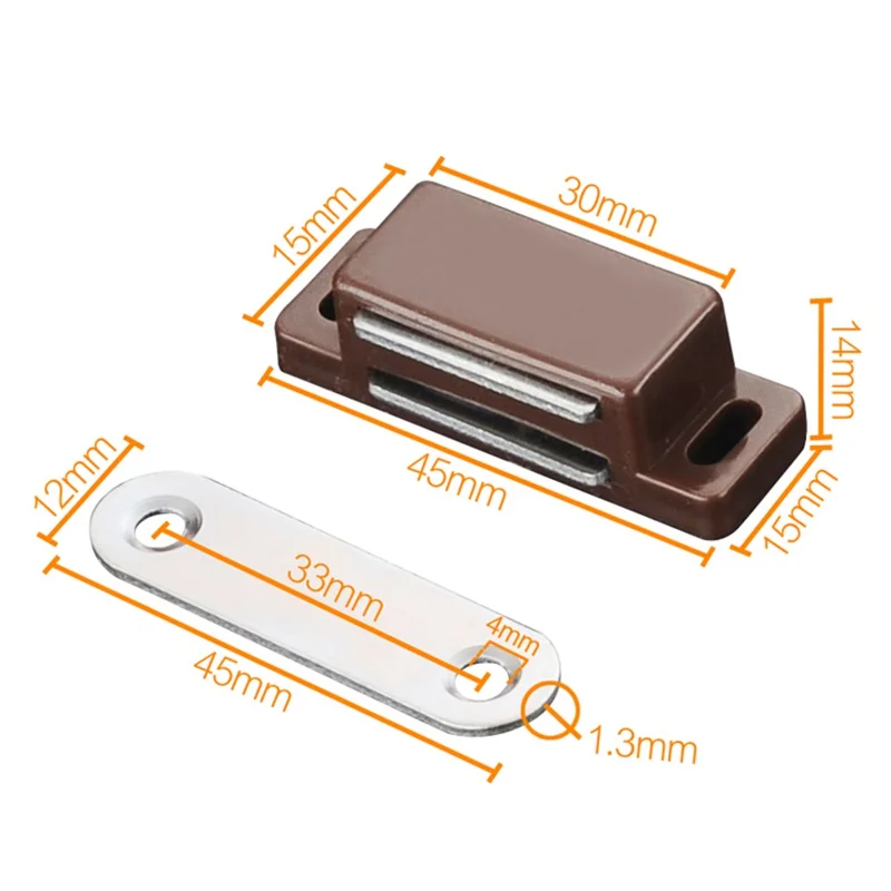 10 Sets Cabinet Magnetic Door Catches Cupboard Wardrobe Door Closer Latches - Size S / Brown