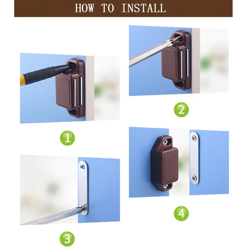 10 Sets Cabinet Magnetic Door Catches Cupboard Wardrobe Door Closer Latches - Size L / Brown