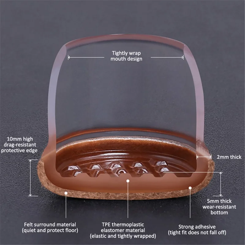 8 Unidades Quadradas Capas de Perna de Cadeira Feltro na Parte Inferior Protetores de Móveis Elásticos, Tapetes de Proteção de Piso, Tamanho M (ST) - Transparente 