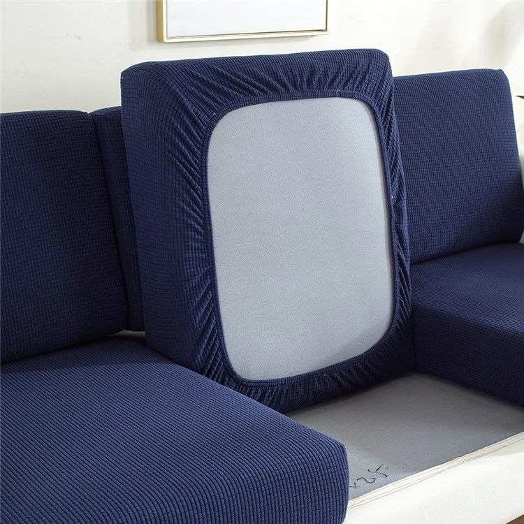 Three People Sofa Cushion Cover Solid Color Corduroy Elastic Seat Cushion Slipcover, Width 50-70cm x Length 150-190cm x Height 5-20cm - Navy Blue