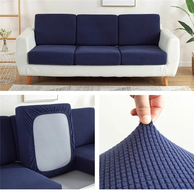 Three People Sofa Cushion Cover Solid Color Corduroy Elastic Seat Cushion Slipcover, Width 50-70cm x Length 150-190cm x Height 5-20cm - Navy Blue