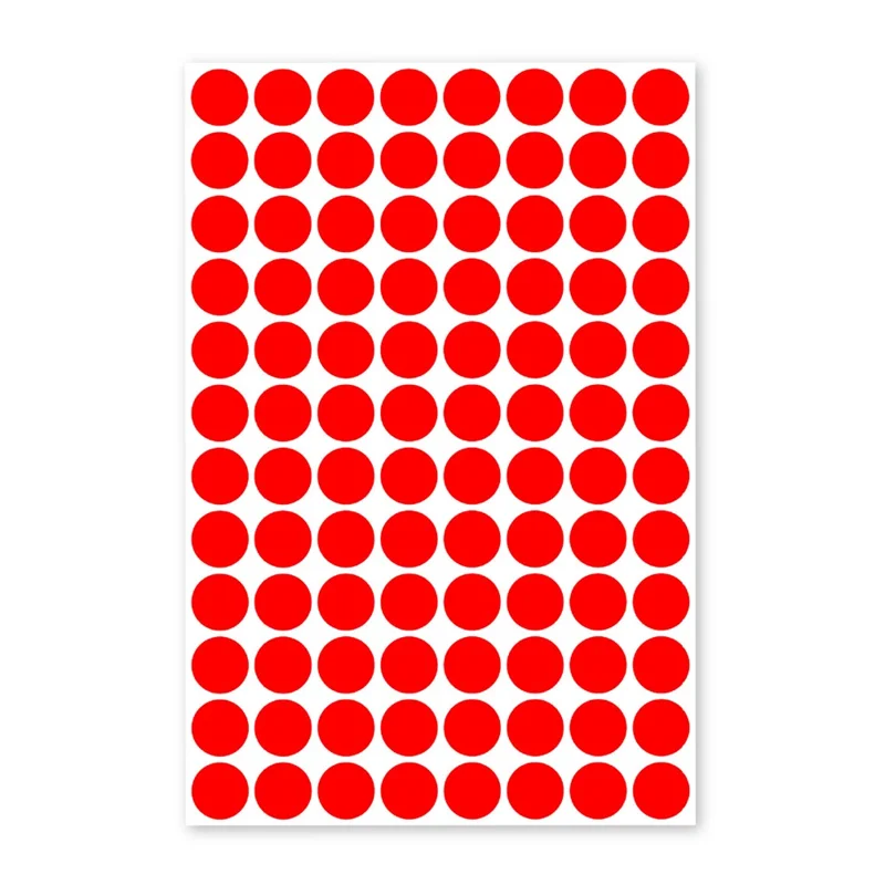A5 96Pcs / Sheet 15mm Dot Sticker Labels PVC Waterproof Self-Adhesive Sticker Writable Round Color Coding Sticker Labels - Red