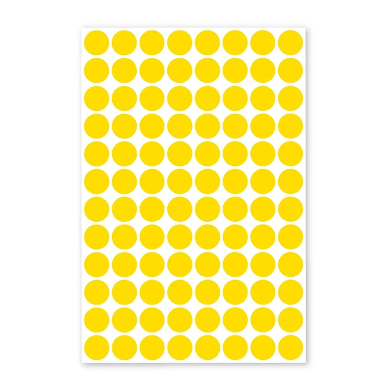 A5 96Pcs / Sheet 15mm Dot Sticker Labels PVC Waterproof Self-Adhesive Sticker Writable Round Color Coding Sticker Labels - Yellow