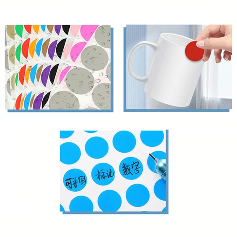 A5 96Pcs / Sheet 15mm Dot Sticker Labels PVC Waterproof Self-Adhesive Sticker Writable Round Color Coding Sticker Labels - Yellow