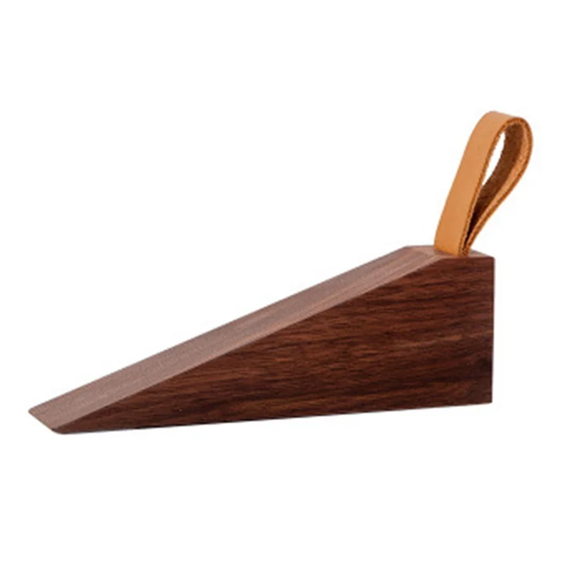 Black Walnut Wood Door Stopper Triangle Anti-Slip Wooden Sturdy Door Stopper, Size S