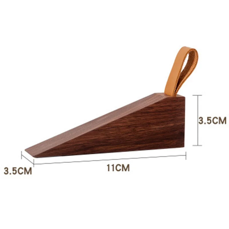 Black Walnut Wood Door Stopper Triangle Anti-Slip Wooden Sturdy Door Stopper, Size S