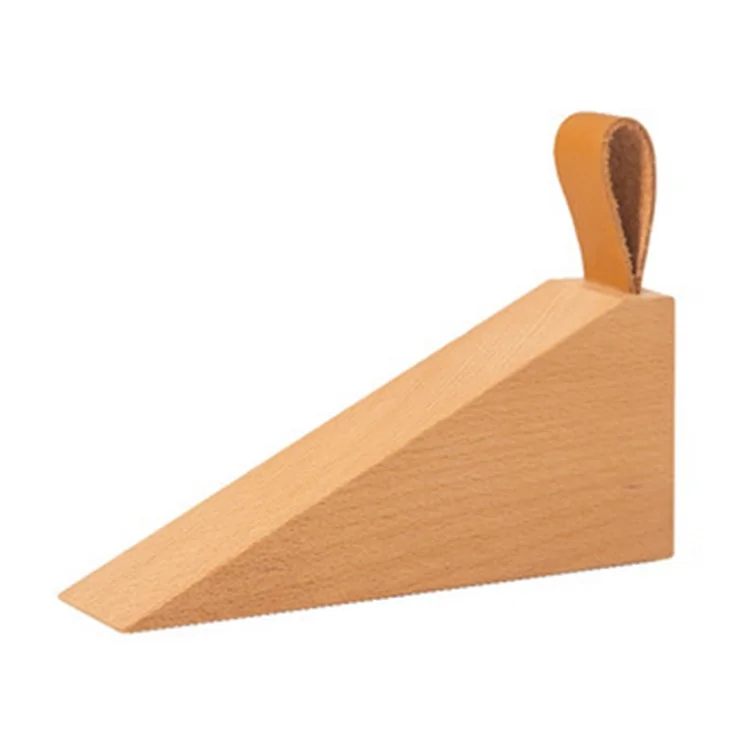 Wood Door Wedge Triangle Anti-Slip Beech Wood Door Stopper Furniture Floor Block Tool, Size L