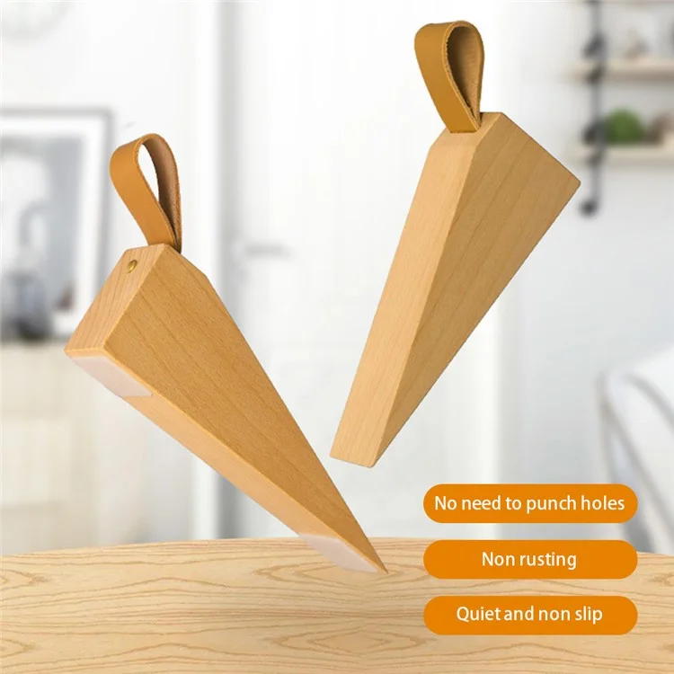 Wood Door Wedge Triangle Anti-Slip Beech Wood Door Stopper Furniture Floor Block Tool, Size L