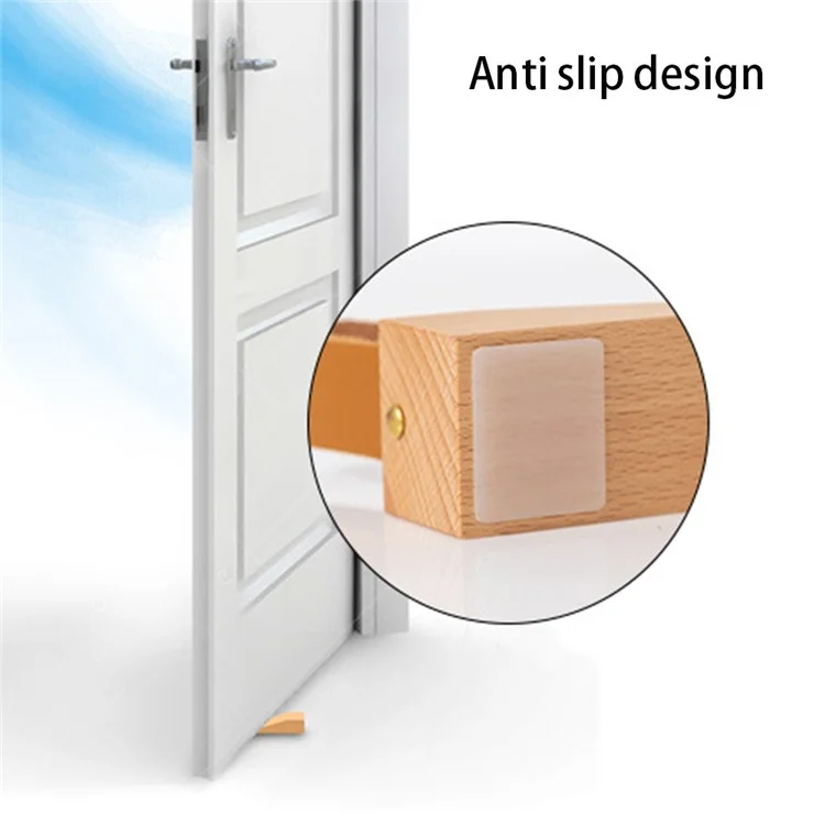 Wood Door Wedge Triangle Anti-Slip Beech Wood Door Stopper Furniture Floor Block Tool, Size L
