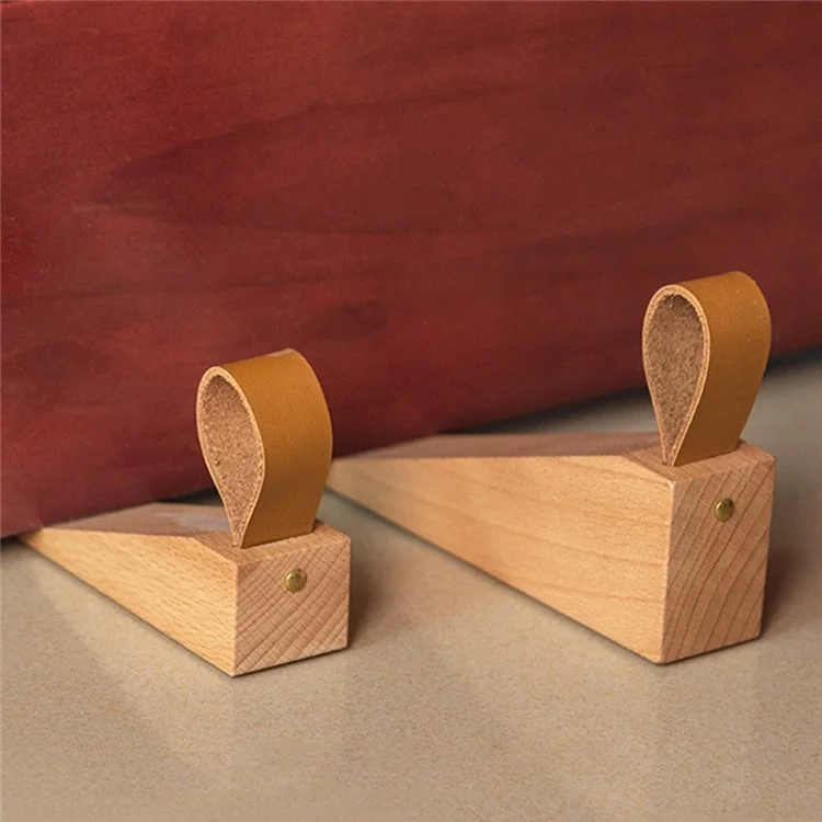 Wood Door Wedge Triangle Anti-Slip Beech Wood Door Stopper Furniture Floor Block Tool, Size L