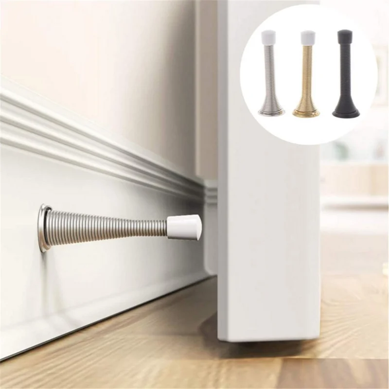 Retro Decorative Door Stop Holder Stainless Steel Spring Floor Stopper with Screw - Black