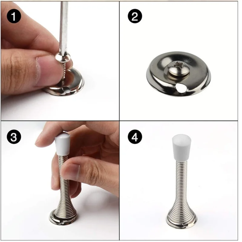 Retro Decorative Door Stop Holder Stainless Steel Spring Floor Stopper with Screw - Black