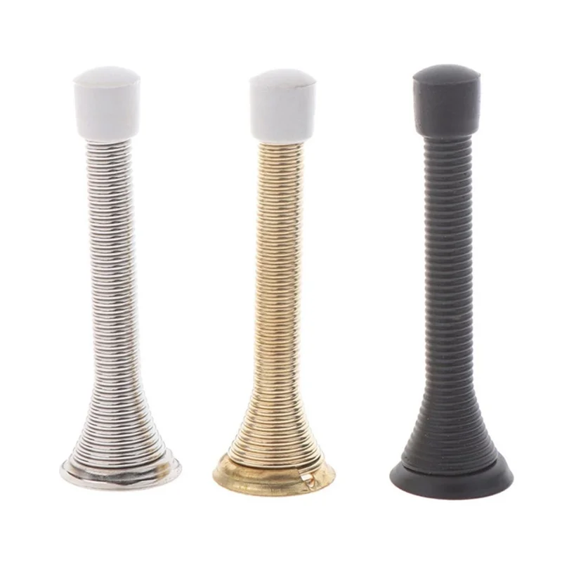 Retro Decorative Door Stop Holder Stainless Steel Spring Floor Stopper with Screw - Black
