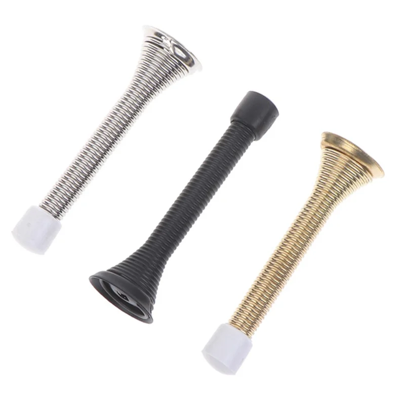 Retro Decorative Door Stop Holder Stainless Steel Spring Floor Stopper with Screw - Black