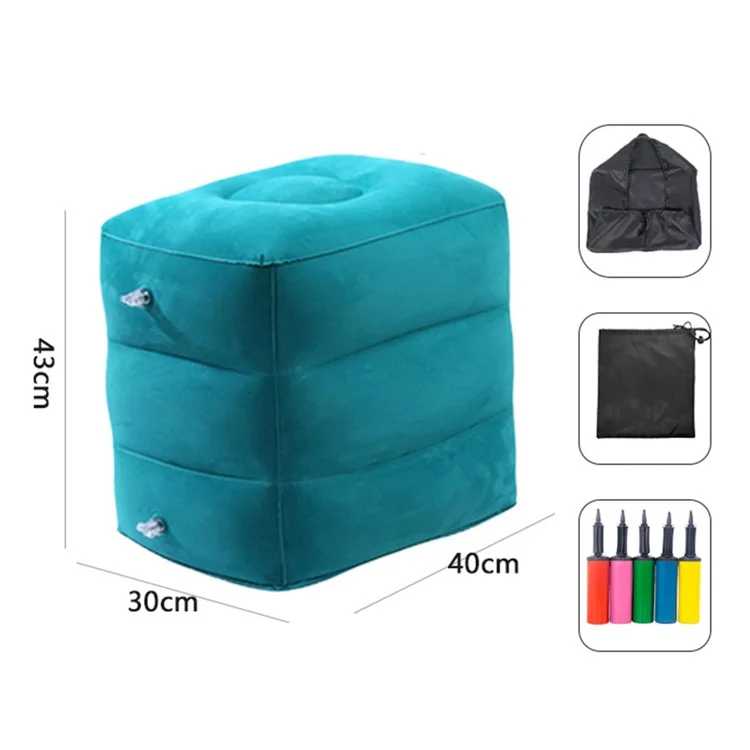 ZJM-020 Home Travel PVC Flocking Flight Sleeping Footrest Cushion Airplane Car Bus Inflatable Foot Rest Pad - Blue