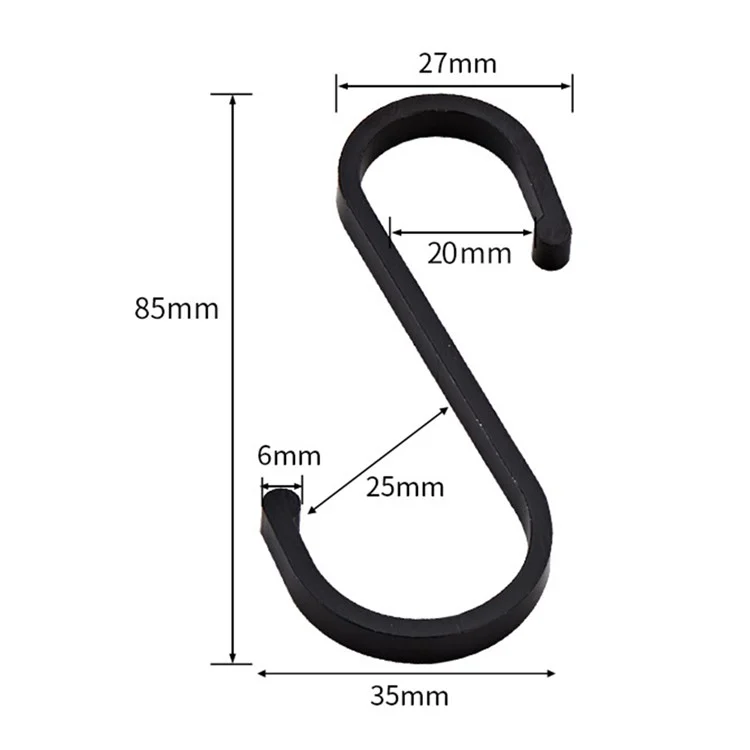 Kitchen Bathroom Closet Wardrobe Rod Hanging Hook Aluminum S Shaped Hook - Black