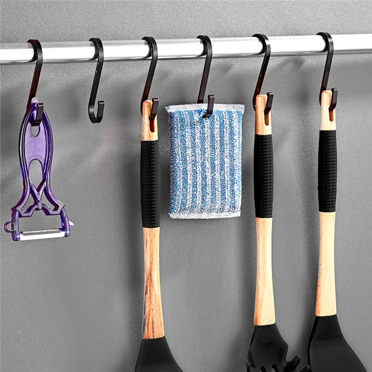 Kitchen Bathroom Closet Wardrobe Rod Hanging Hook Aluminum S Shaped Hook - Black