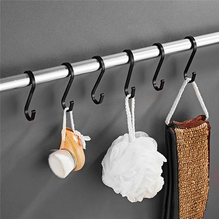 Kitchen Bathroom Closet Wardrobe Rod Hanging Hook Aluminum S Shaped Hook - Black