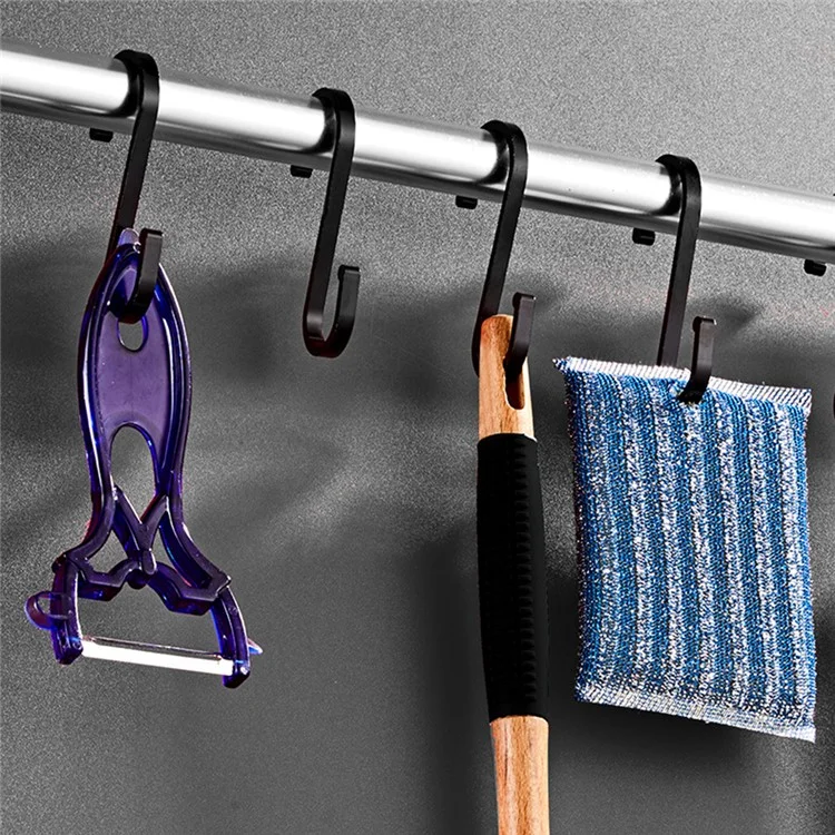 Kitchen Bathroom Closet Wardrobe Rod Hanging Hook Aluminum S Shaped Hook - Black