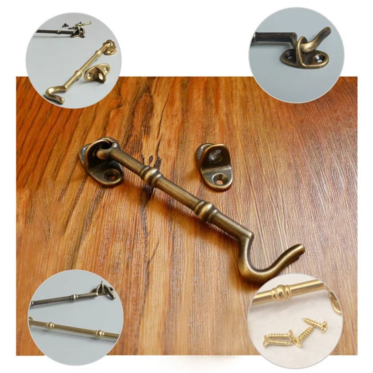 Olho de boi retrô de latão à prova de vento de 10,5 cm Hasp Hook Window Cabinet Door Stay Catch - Cor latão