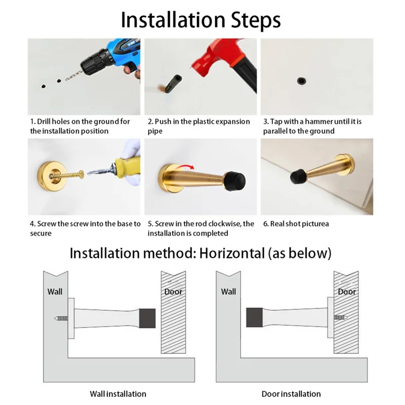 YIJIA 12cm Copper + Rubber Door Stops for Wall and Floor Mounting, Metal Door Holder Keep Door Open