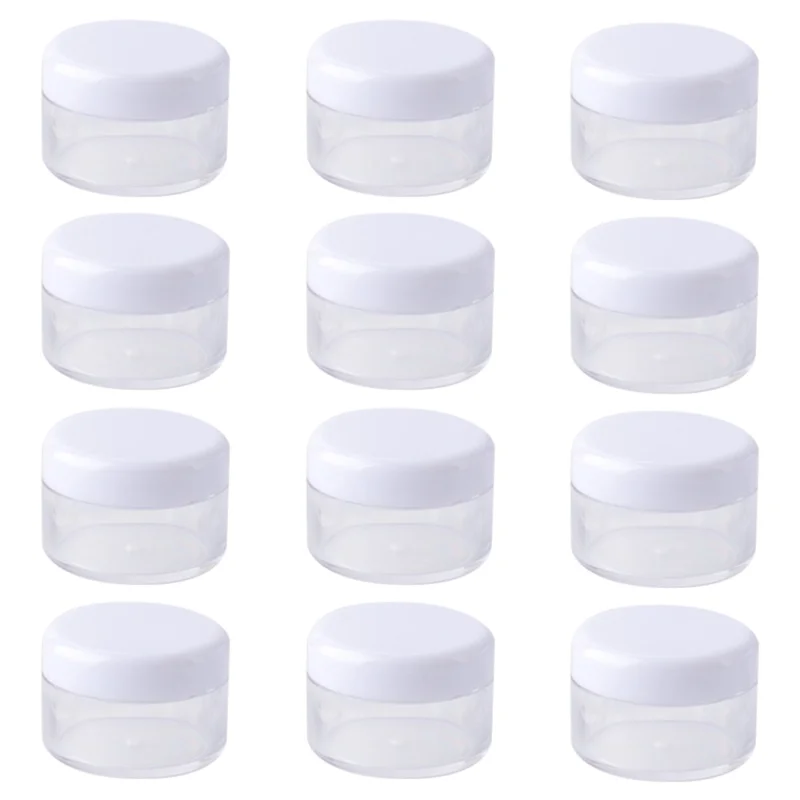 12Pcs / Set 15g Sample Pots Cream Jars Empty Cosmetic Container Plastic Travel Small Makeup Jars - White