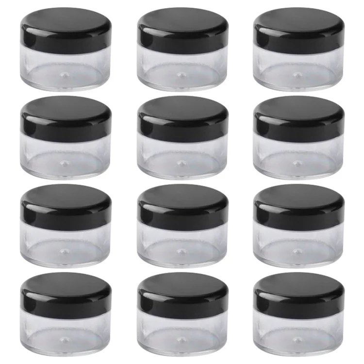 12Pcs / Set 15g Sample Pots Cream Jars Empty Cosmetic Container Plastic Travel Small Makeup Jars - Black