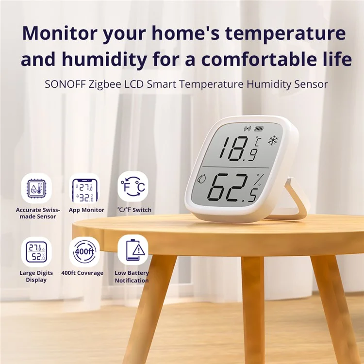 SONOFF SNZB-02D Zigbee 3.0 Sensor Pantalla LCD Sensor inteligente de temperatura y humedad que funciona con Alexa y Google Home