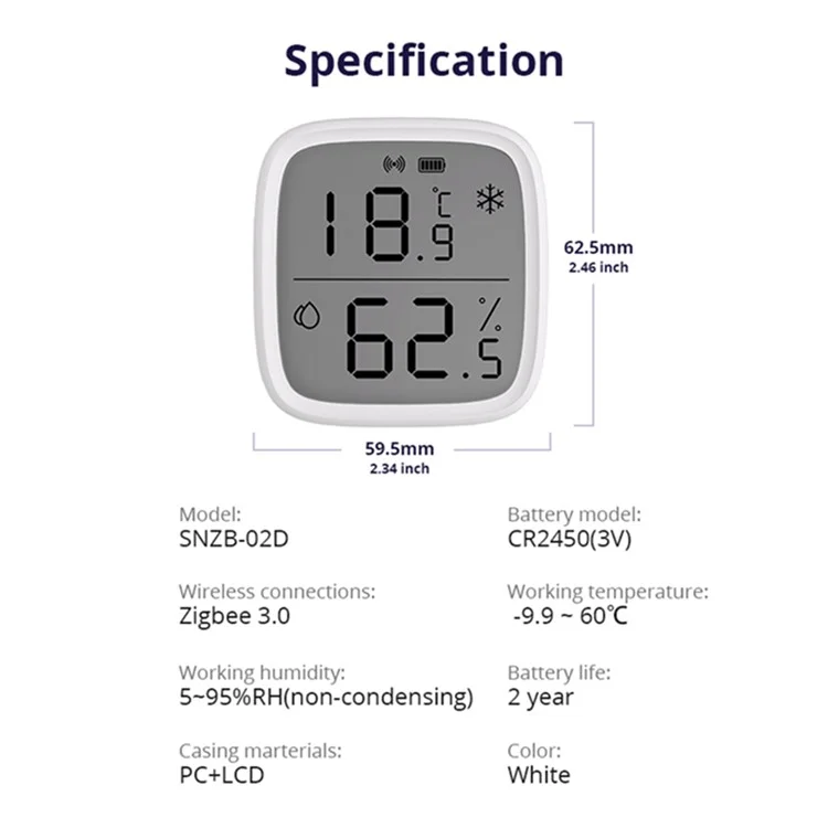SONOFF SNZB-02D Zigbee 3.0 Sensor Pantalla LCD Sensor inteligente de temperatura y humedad que funciona con Alexa y Google Home