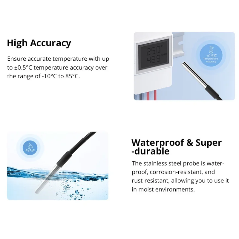 SONOFF WTS01 Waterproof Temperature Sensor Stainless Steel Probe Temperature Sensor