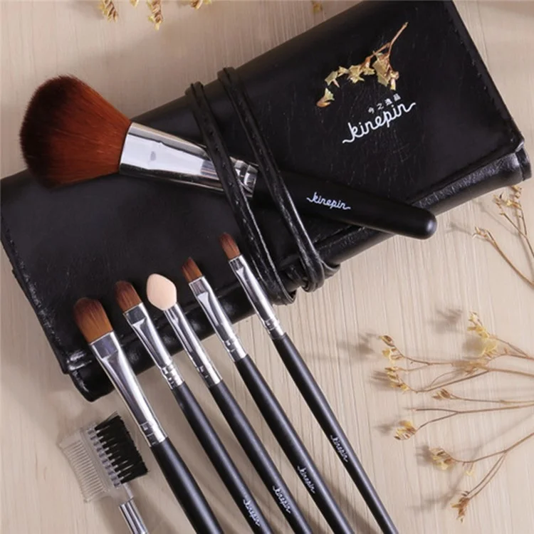 KINEPIN 7Pcs / Set Nylon Brush Eyeshadow Blending Brush Kit Eye Makeup Brush Set Eyeshadow Eyeliner Lip Brushes - Black