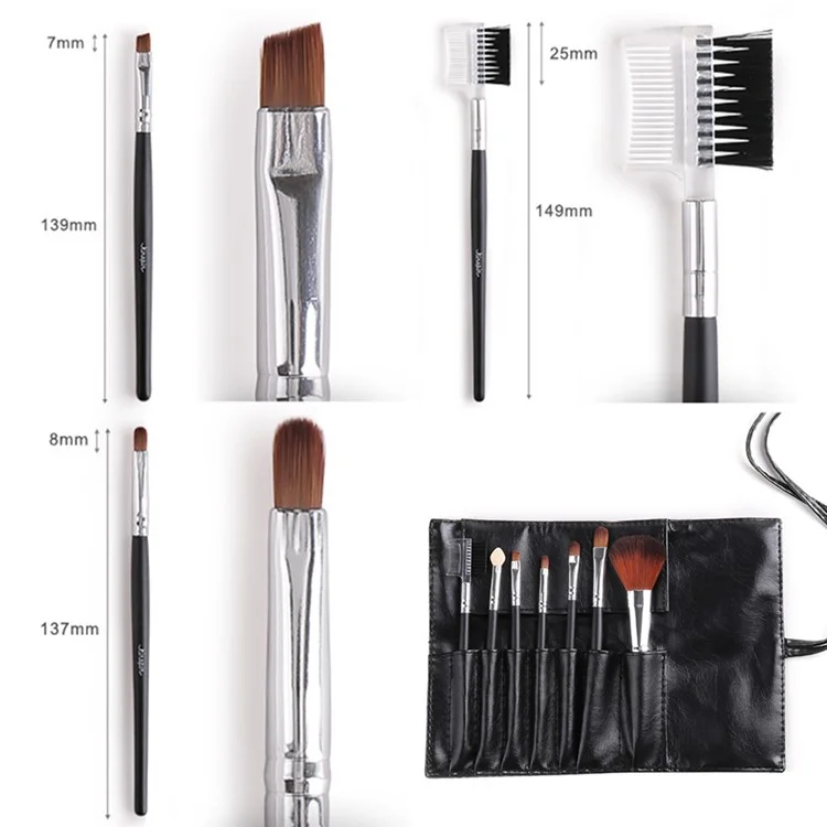 KINEPIN 7Pcs / Set Nylon Brush Eyeshadow Blending Brush Kit Eye Makeup Brush Set Eyeshadow Eyeliner Lip Brushes - Black