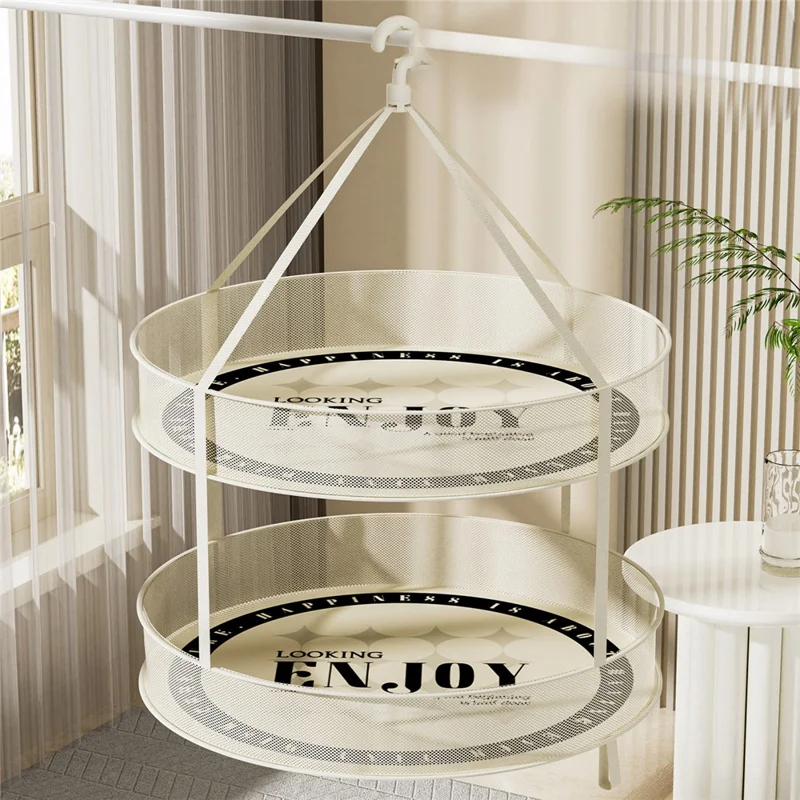 Dual-Layer 40CM Round Hanging Drying Rack Net Pocket Mesh Drying Basket (80g High Density Mesh Cloth)