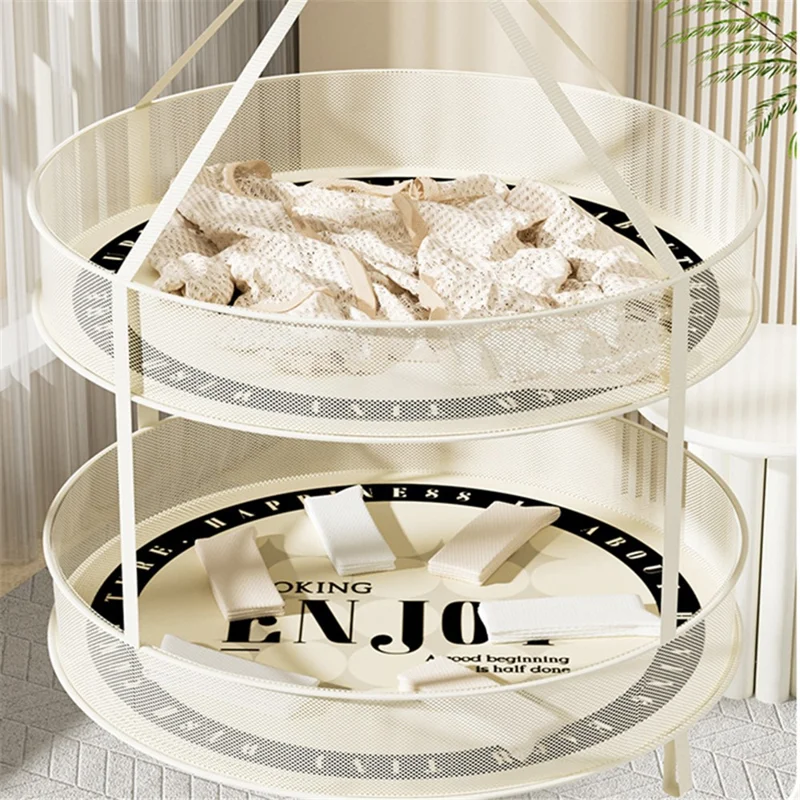 Dual-Layer 40CM Round Hanging Drying Rack Net Pocket Mesh Drying Basket (80g High Density Mesh Cloth)