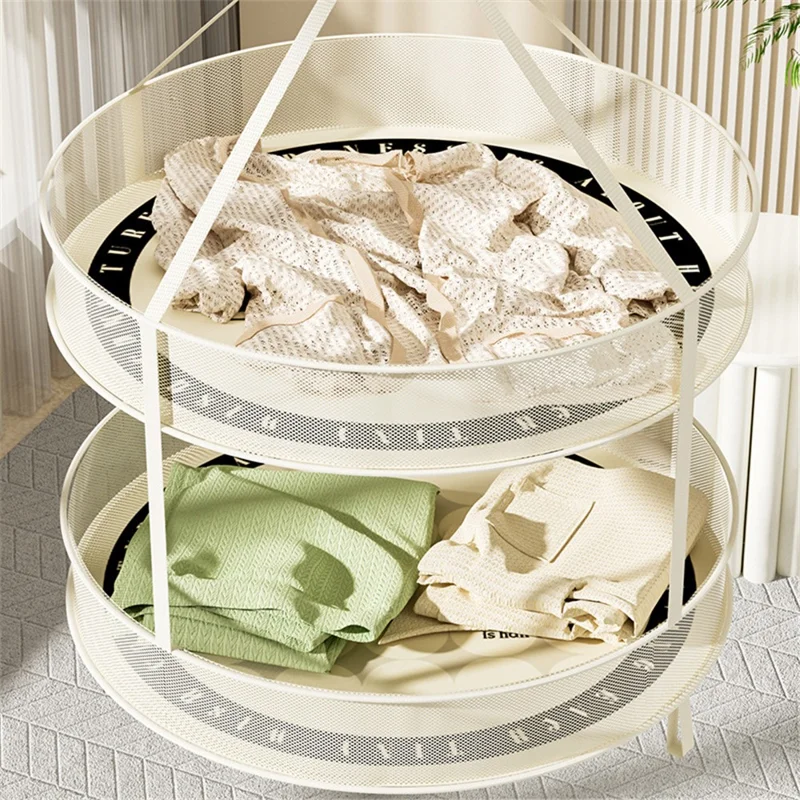 Dual-Layer 40CM Round Hanging Drying Rack Net Pocket Mesh Drying Basket (80g High Density Mesh Cloth)