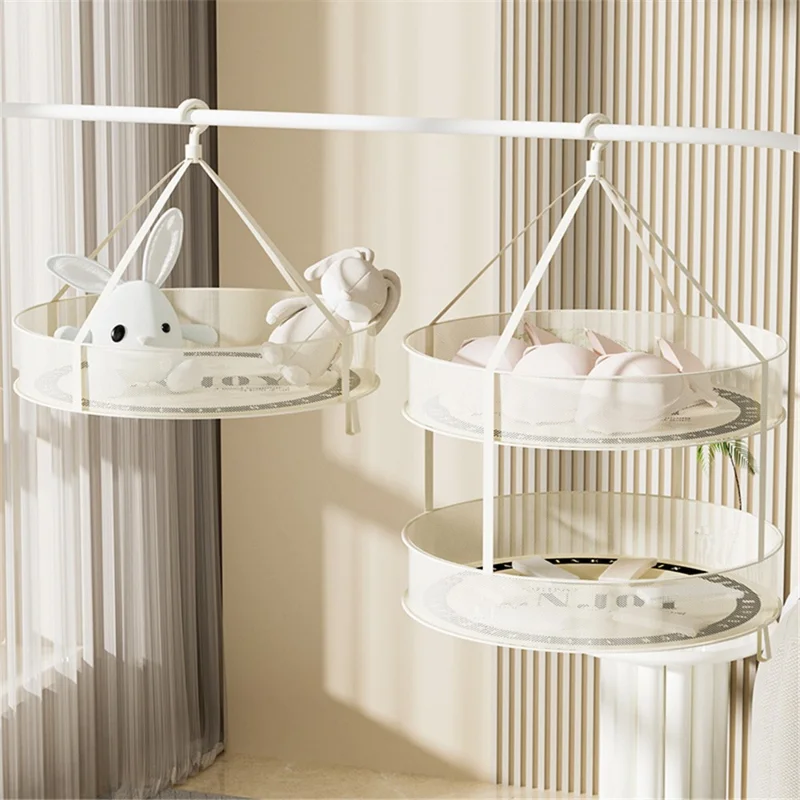 Dual-Layer 40CM Round Hanging Drying Rack Net Pocket Mesh Drying Basket (80g High Density Mesh Cloth)