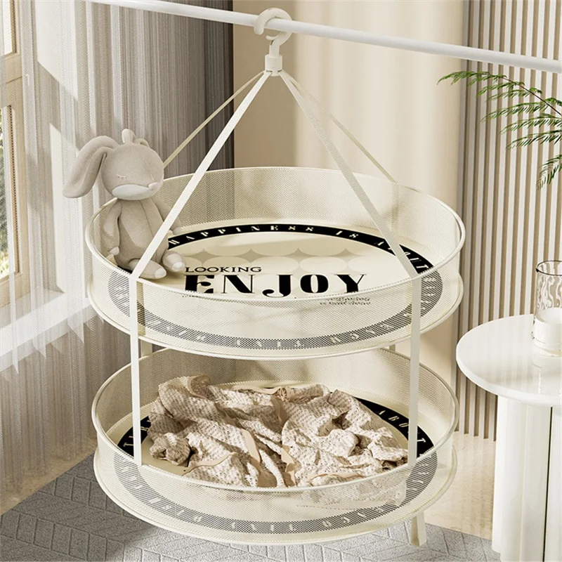 Dual-Layer 40CM Round Hanging Drying Rack Net Pocket Mesh Drying Basket (80g High Density Mesh Cloth)