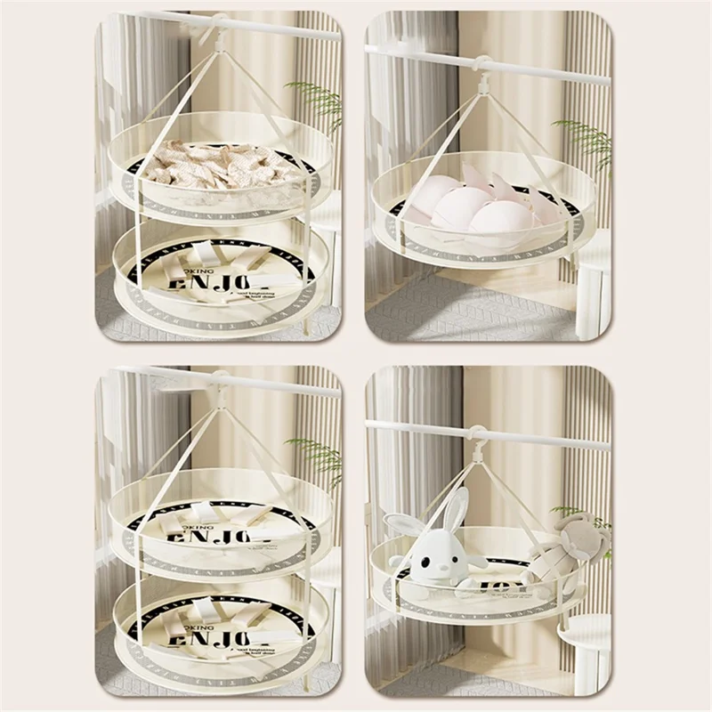 Dual-Layer 40CM Round Hanging Drying Rack Net Pocket Mesh Drying Basket (80g High Density Mesh Cloth)