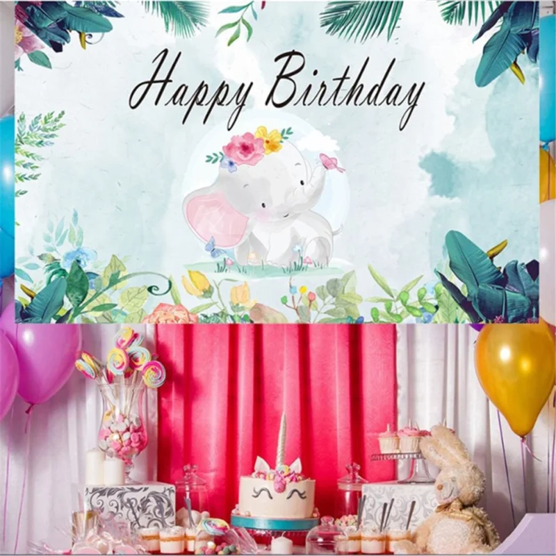 Birthday Party Cartoon Elephant Photography Background Vinyl Cloth Backdrop, 150 x 100cm