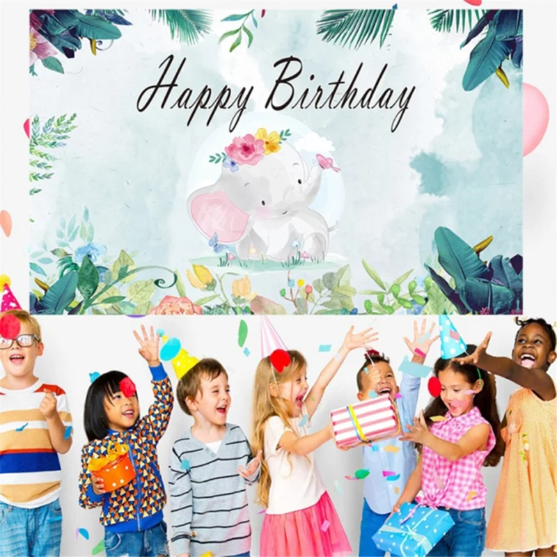 Birthday Party Cartoon Elephant Photography Background Vinyl Cloth Backdrop, 150 x 100cm