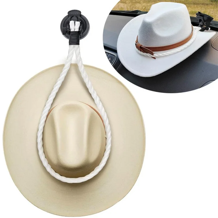 Support de chapeau de cowboy avec ventouse pour voiture, camion et SUV, maintient votre chapeau en sécurité sur le tableau de bord - Blanc