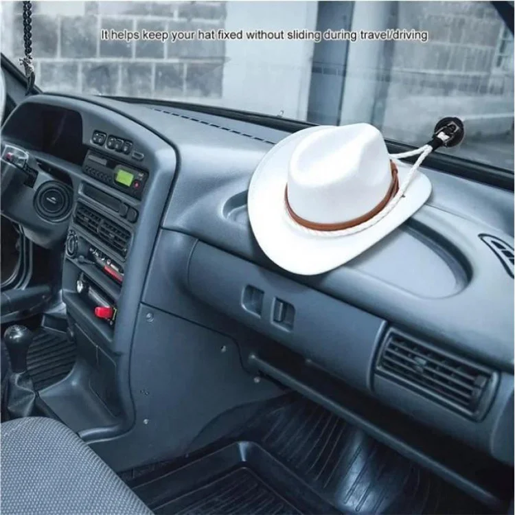 Support de chapeau de cowboy avec ventouse pour voiture, camion et SUV, maintient votre chapeau en sécurité sur le tableau de bord - Blanc