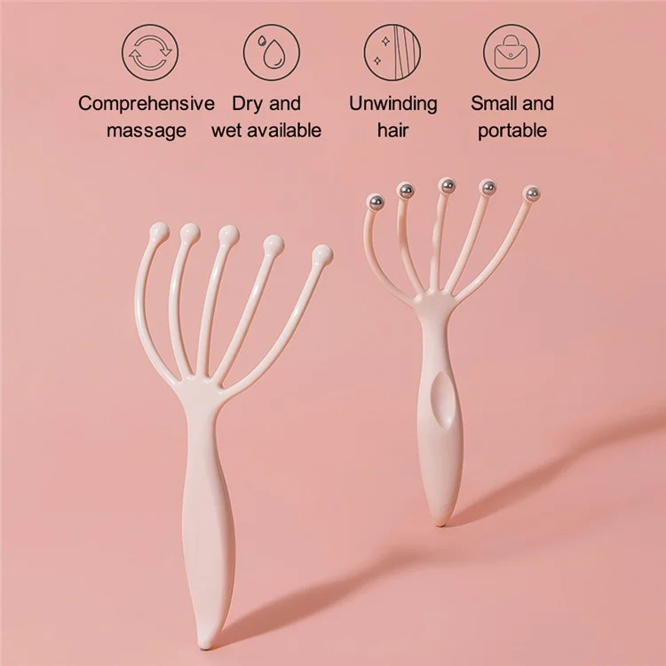 KINEPIN J1104 Handheld Scalp Massager Claw Stainless Steel Beads Stress Relaxation Head Massager - Pink