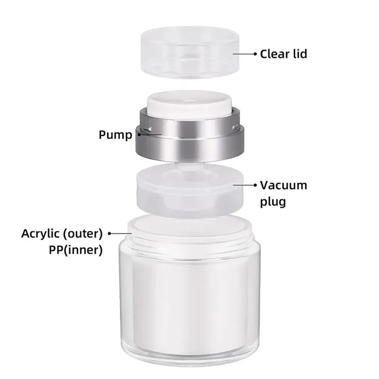 Pot de crème airless de 50 ml avec flacon sous vide, distributeur de lotion de voyage, mini-récipient de maquillage rechargeable (à double couche)