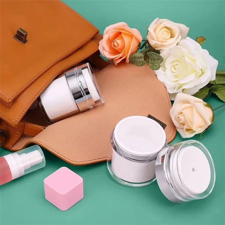 Pot de crème airless de 50 ml avec flacon sous vide, distributeur de lotion de voyage, mini-récipient de maquillage rechargeable (à double couche)