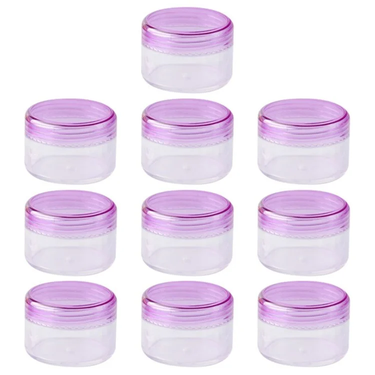 10Pcs / Set 10g Empty Refillable Cosmetic Container Plastic Round Sample Jars - Transparent Purple