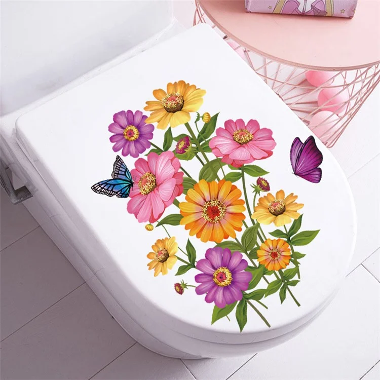 20*30cm Daisy Flower Butterfly Toilet Sticker Removable PVC Waterproof Bathroom Toilet Decal