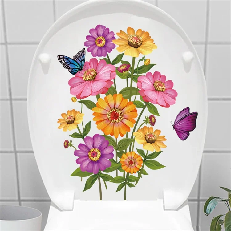 20*30cm Daisy Flower Butterfly Secretador Removável PVC Banheiro Impermeável Decalque do Banheiro