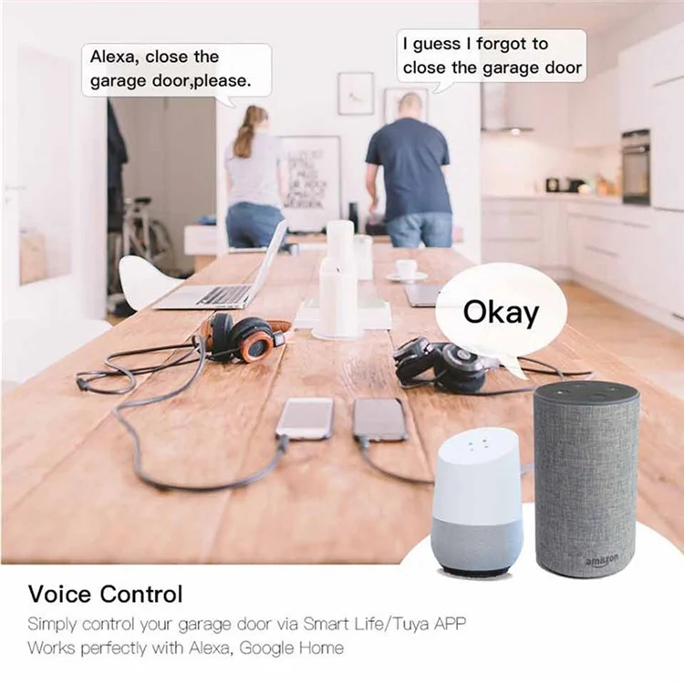 Controlador de porta de garagem inteligente Tuya WG-088 16A WiFi, controle de voz (com CE) - Plugue dos EUA